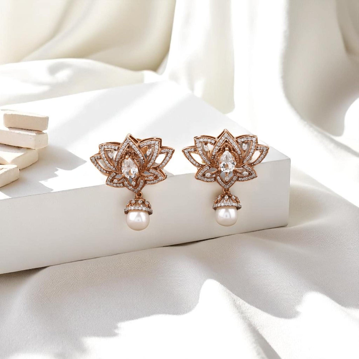 Lotus Pearl Drop Earrings