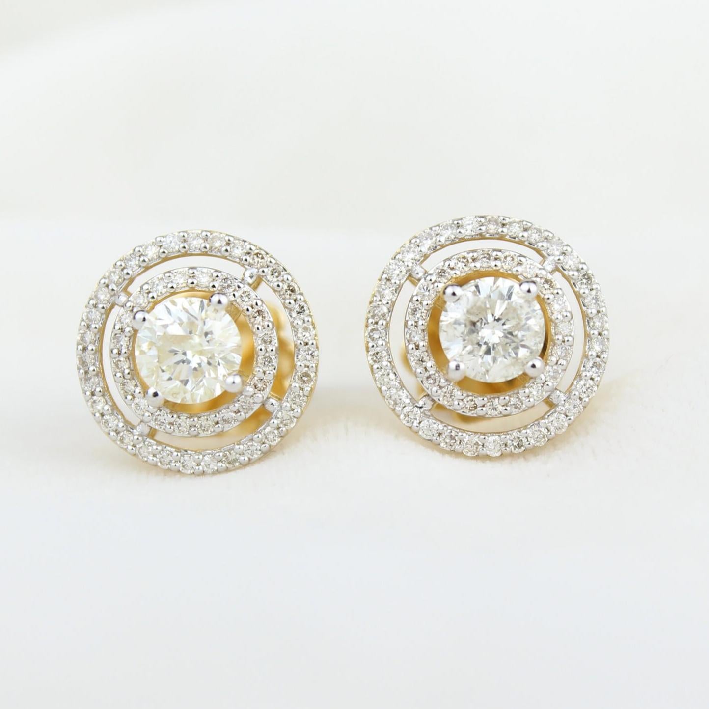 Double Halo Stud Solitaire Earrings