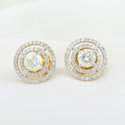 Double Halo Stud Solitaire Earrings