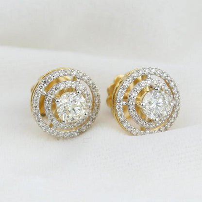 Double Halo Stud Solitaire Earrings