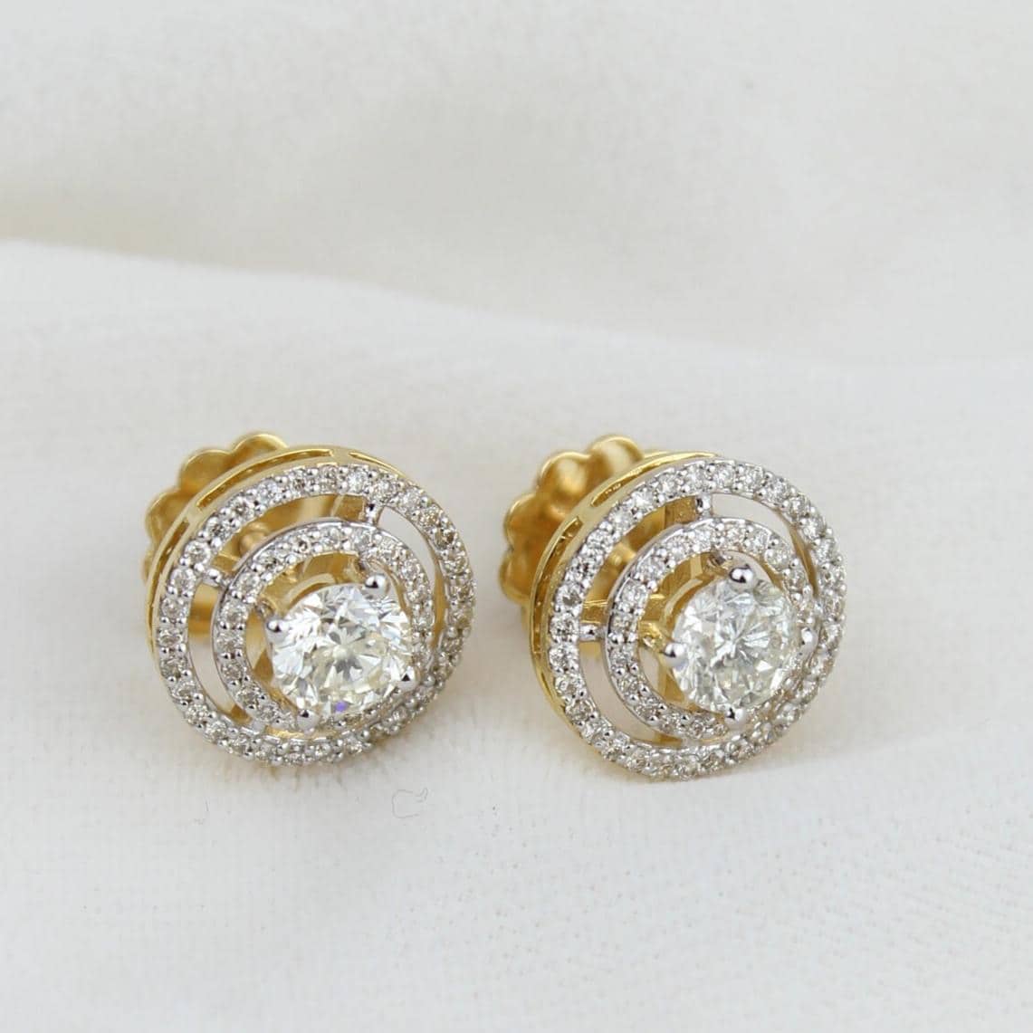Double Halo Stud Solitaire Earrings