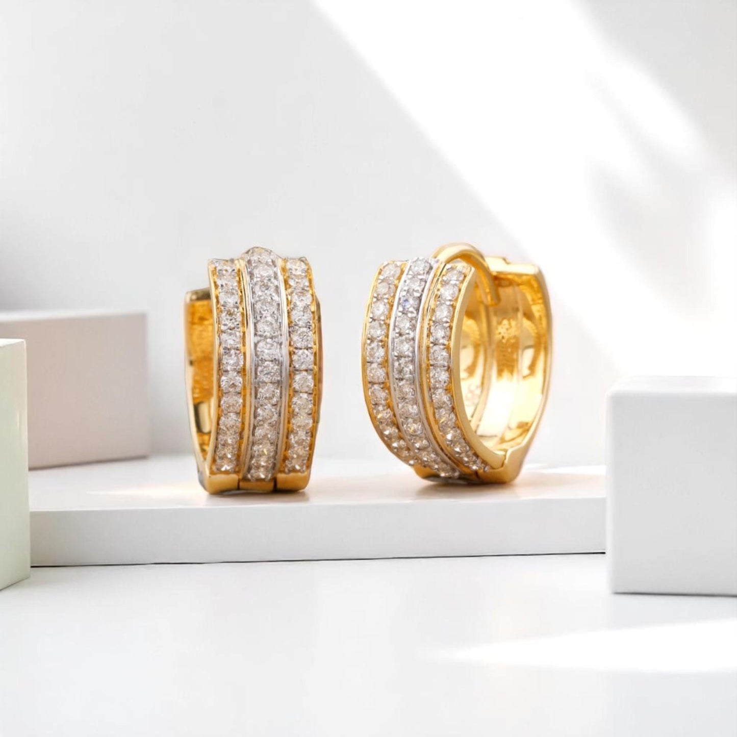 Triple line Diamond Huggie Earrings