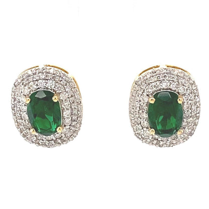 Oval Emerald Halo Diamond Stud Earrings