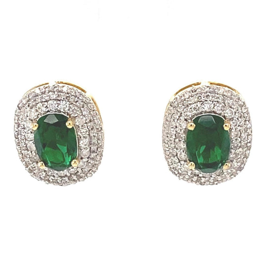 Oval Emerald Halo Diamond Stud Earrings