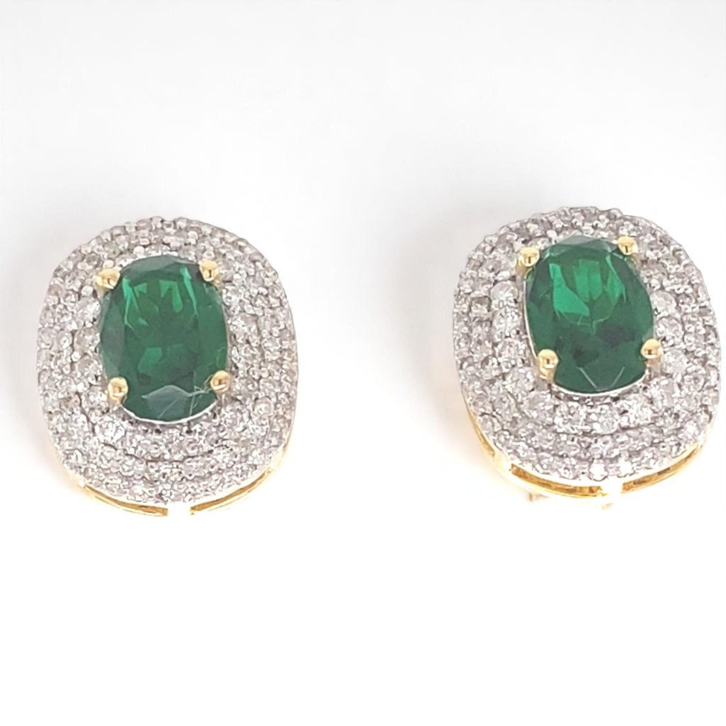 Oval Emerald Halo Diamond Stud Earrings