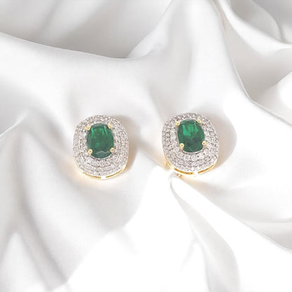 Oval Emerald Halo Diamond Stud Earrings
