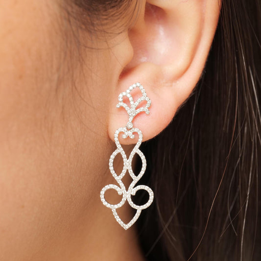 Scrollwork Chandelier Dangle Diamond Earrings