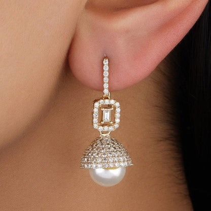 Dome Pearl Drop Diamond Earrings