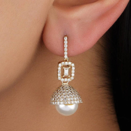 Dome Pearl Drop Diamond Earrings