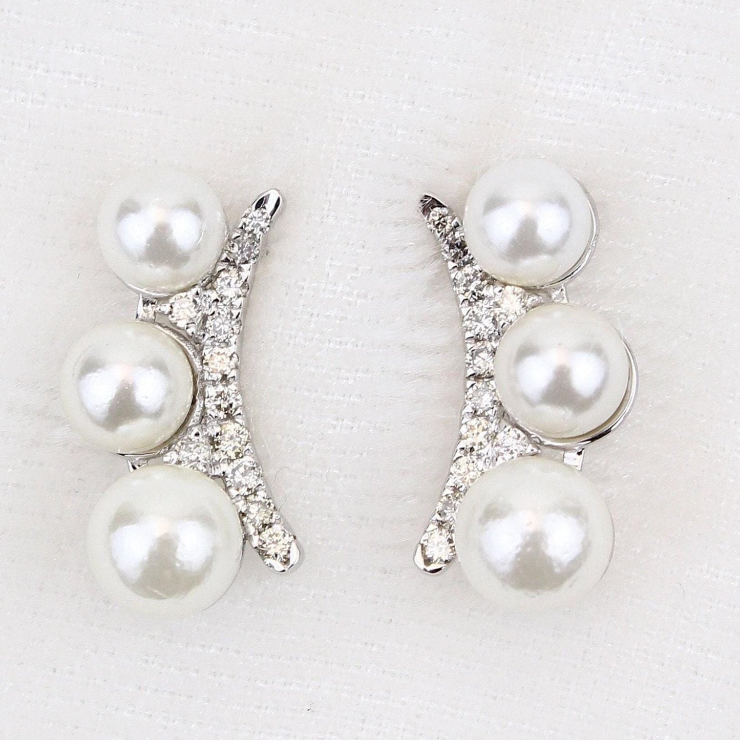 Triple Pearl Climber Diamond Earrings