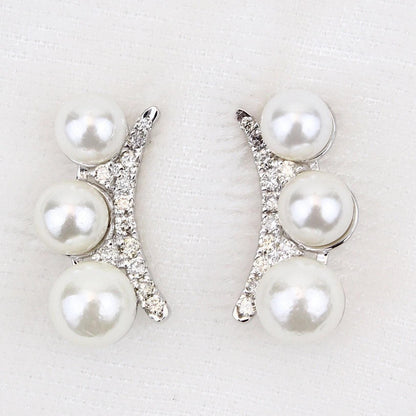 Triple Pearl Climber Diamond Earrings