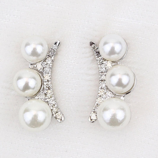 Triple Pearl Climber Diamond Earrings