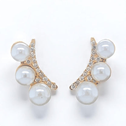 Triple Pearl Climber Diamond Earrings