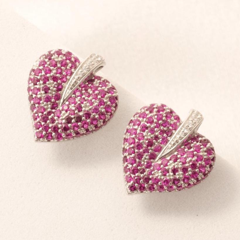 Heart Pink Sapphire Diamond Stud Earrings
