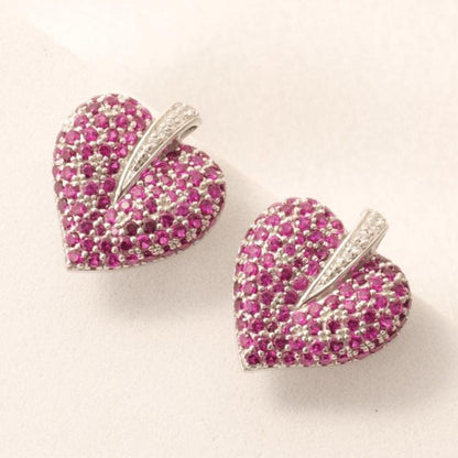 Heart Pink Sapphire Diamond Stud Earrings