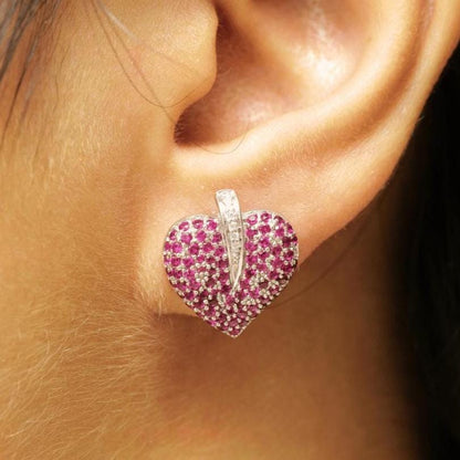 Heart Pink Sapphire Diamond Stud Earrings