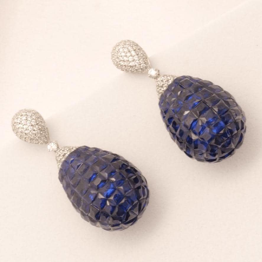 Blue Sapphire Diamond Drop Earrings