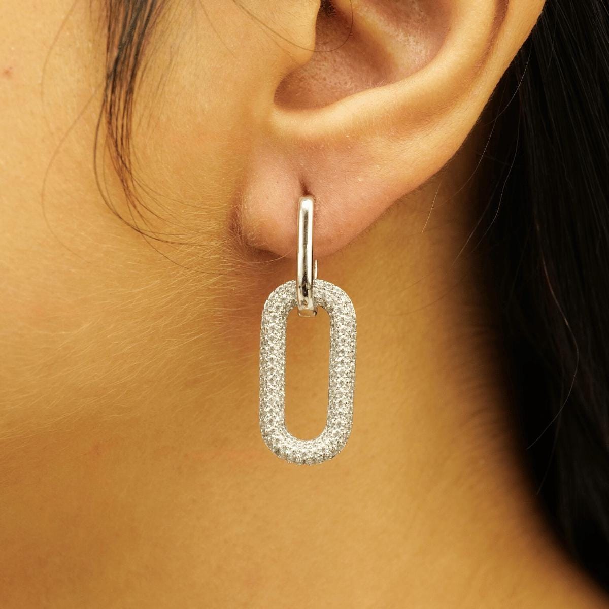 Paperclip Link Diamond Hoop Earrings