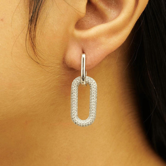 Paperclip Link Diamond Hoop Earrings