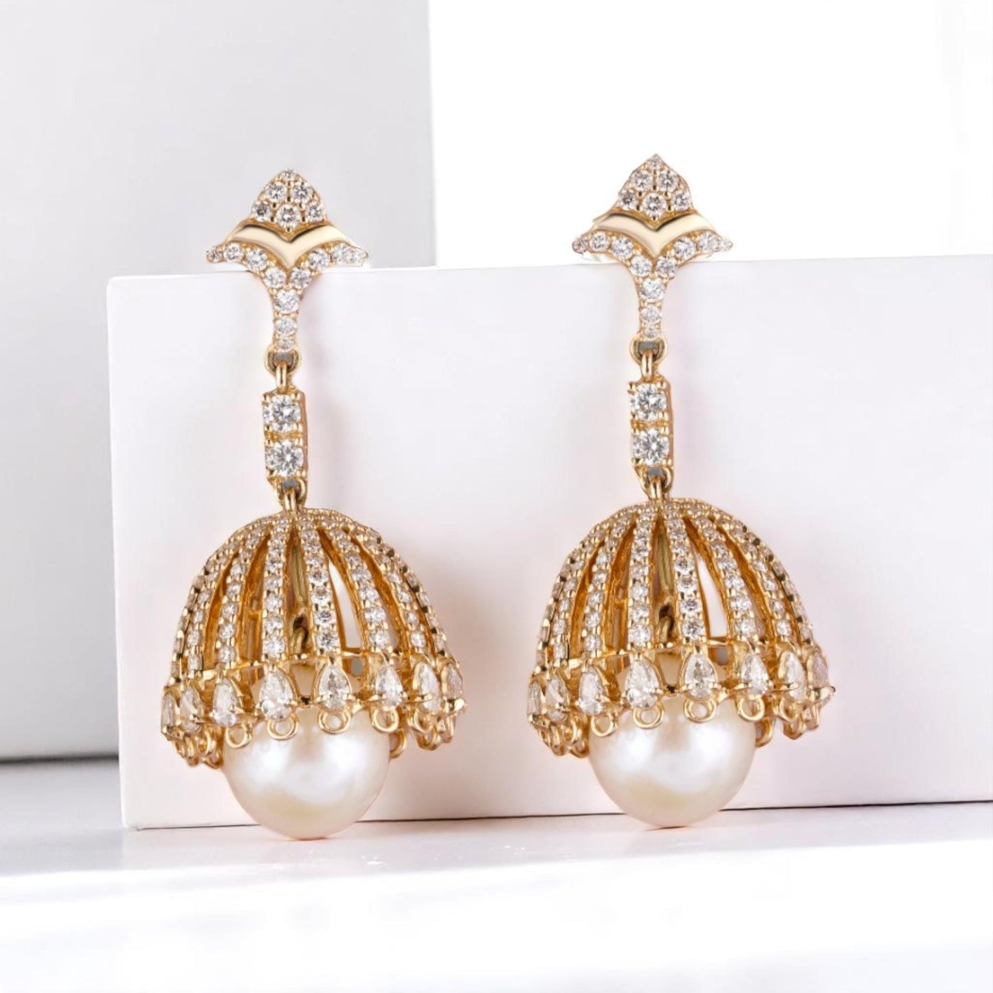 Pearl Drop Diamond Dangle Earrings