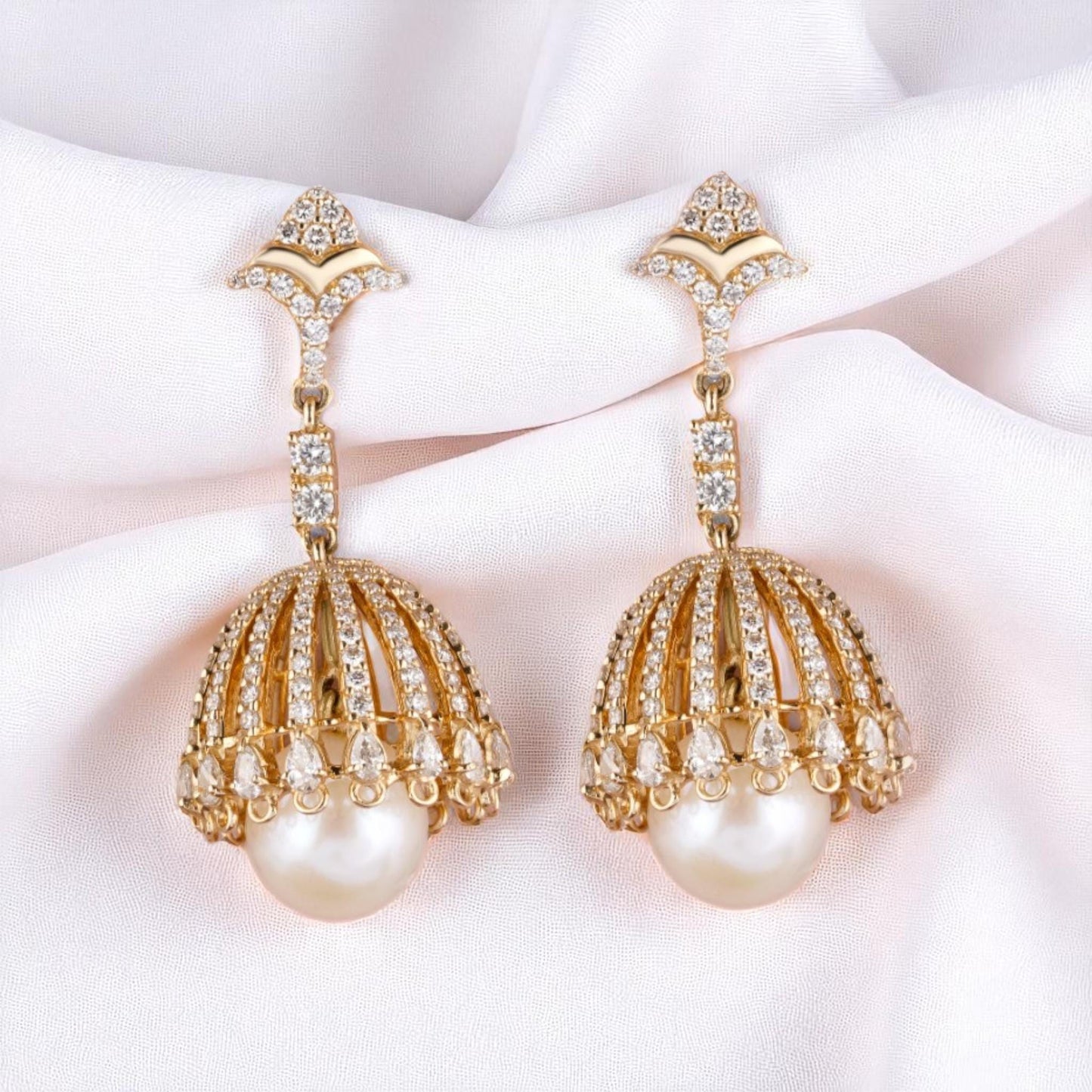 Pearl Drop Diamond Dangle Earrings