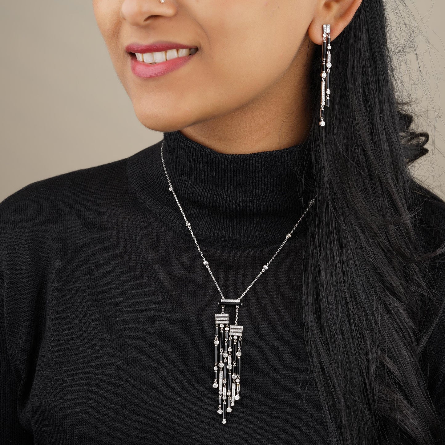 Black Onyx Diamond Dangle Earrings