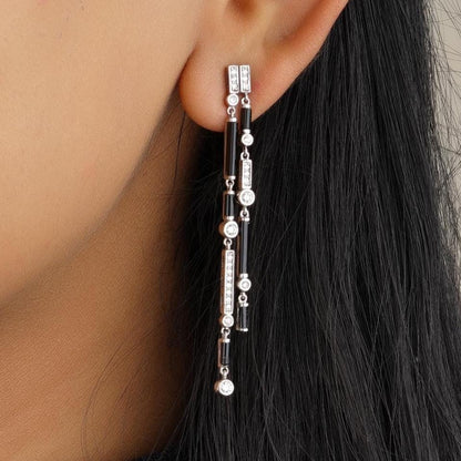 Black Onyx Diamond Dangle Earrings