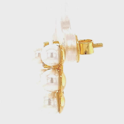 Triple Pearl Climber Diamond Earrings