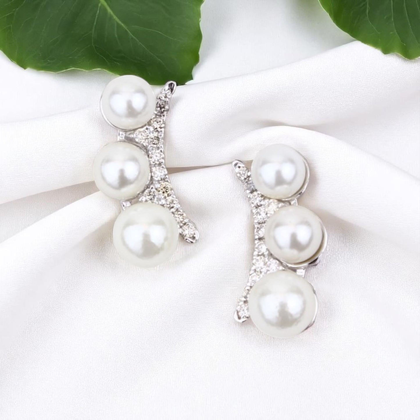Triple Pearl Climber Diamond Earrings
