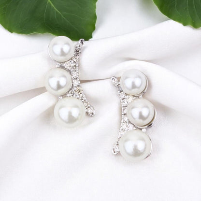 Triple Pearl Climber Diamond Earrings