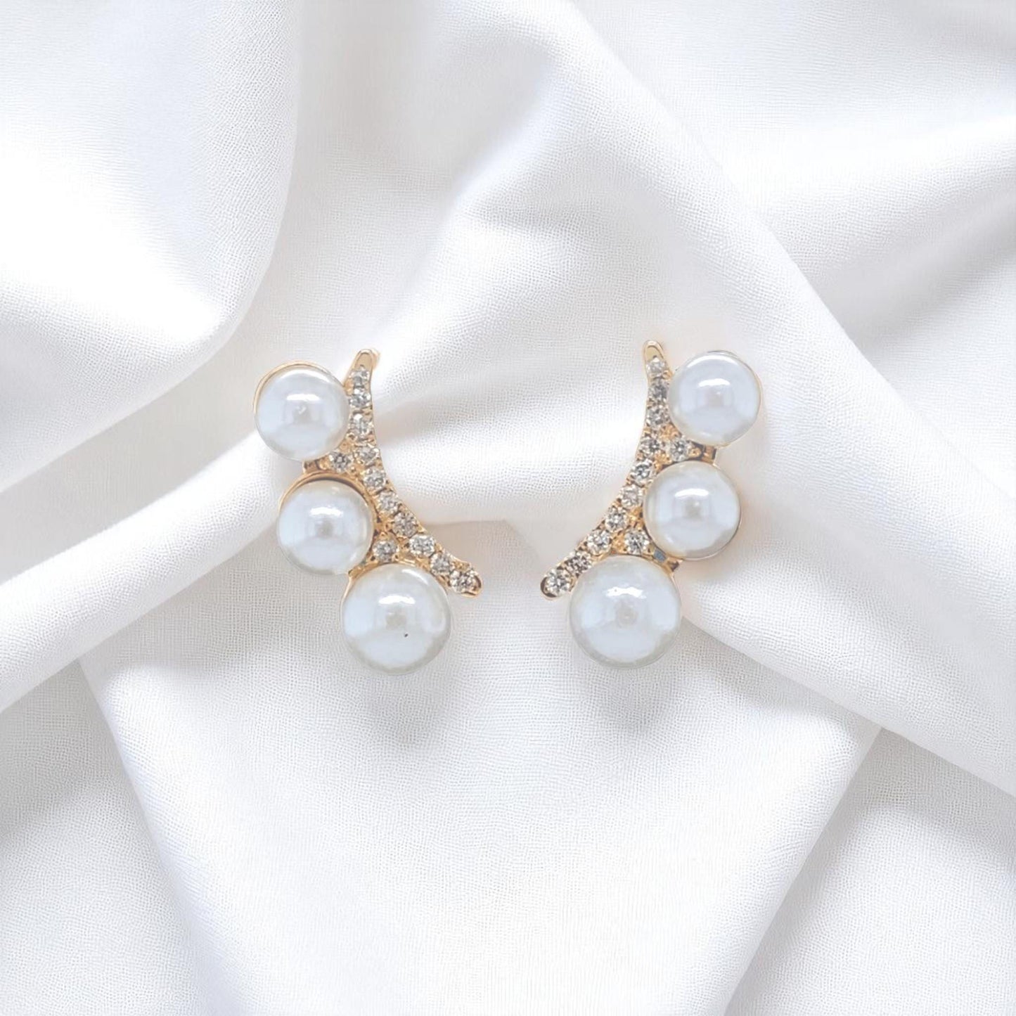 Triple Pearl Climber Diamond Earrings