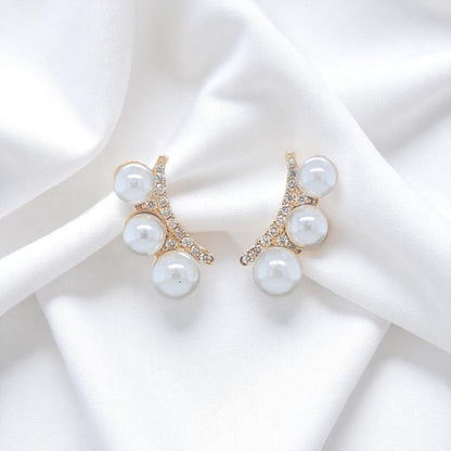 Triple Pearl Climber Diamond Earrings