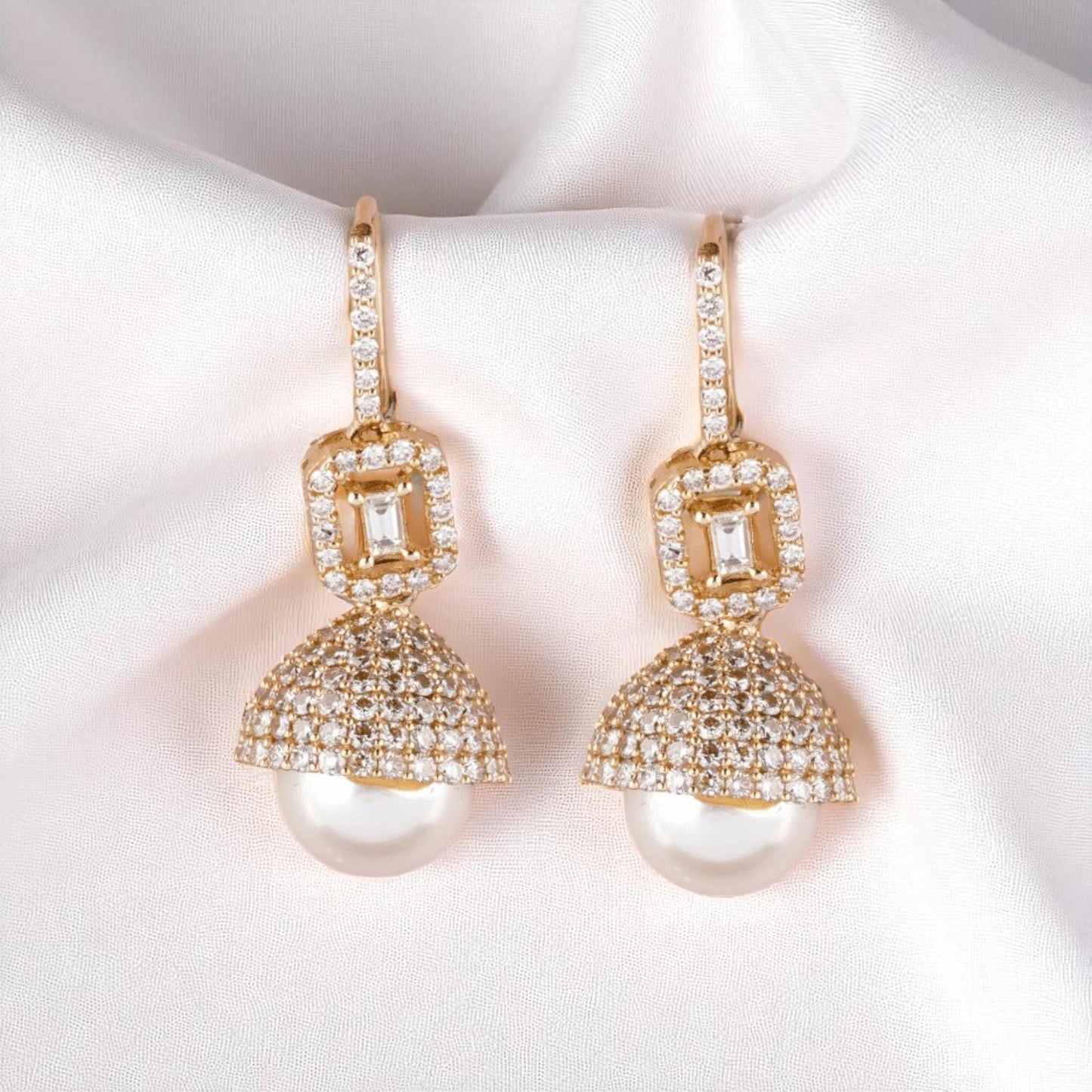 Dome Pearl Drop Diamond Earrings