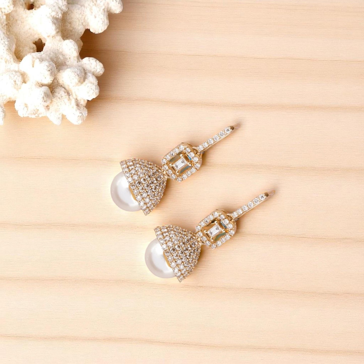 Dome Pearl Drop Diamond Earrings
