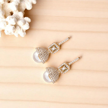 Dome Pearl Drop Diamond Earrings