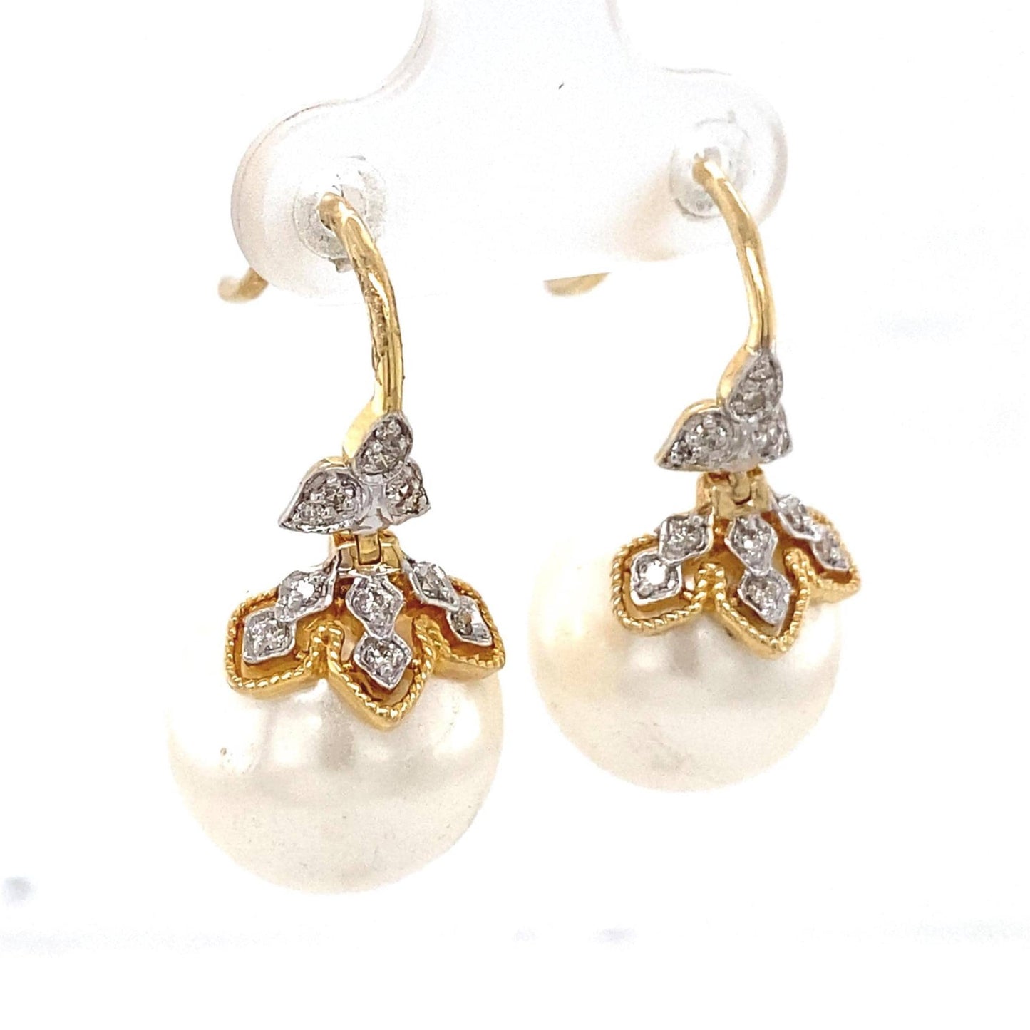 Floral Pearl Drop Diamond Earrings