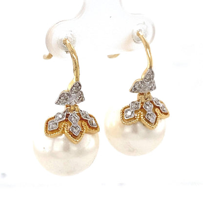 Floral Pearl Drop Diamond Earrings