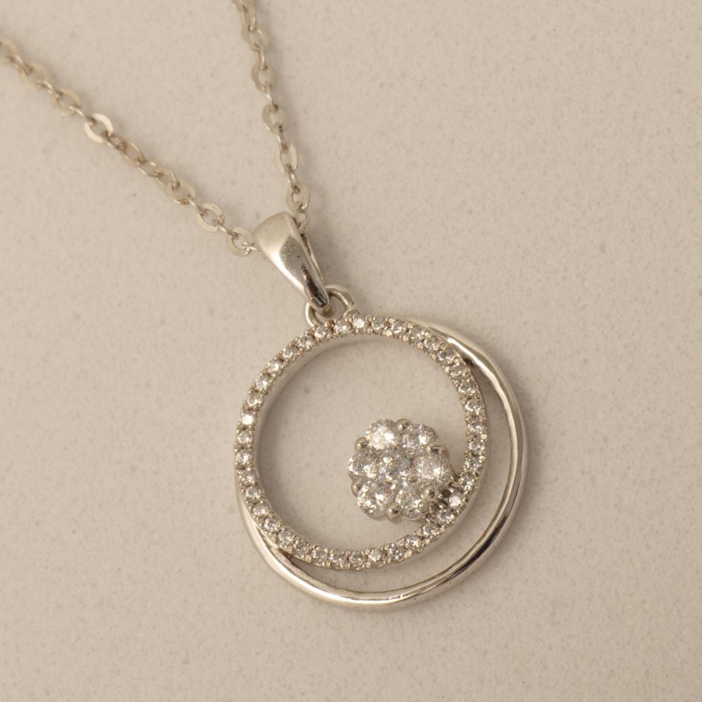 Double Circle Diamond Pendant Necklace