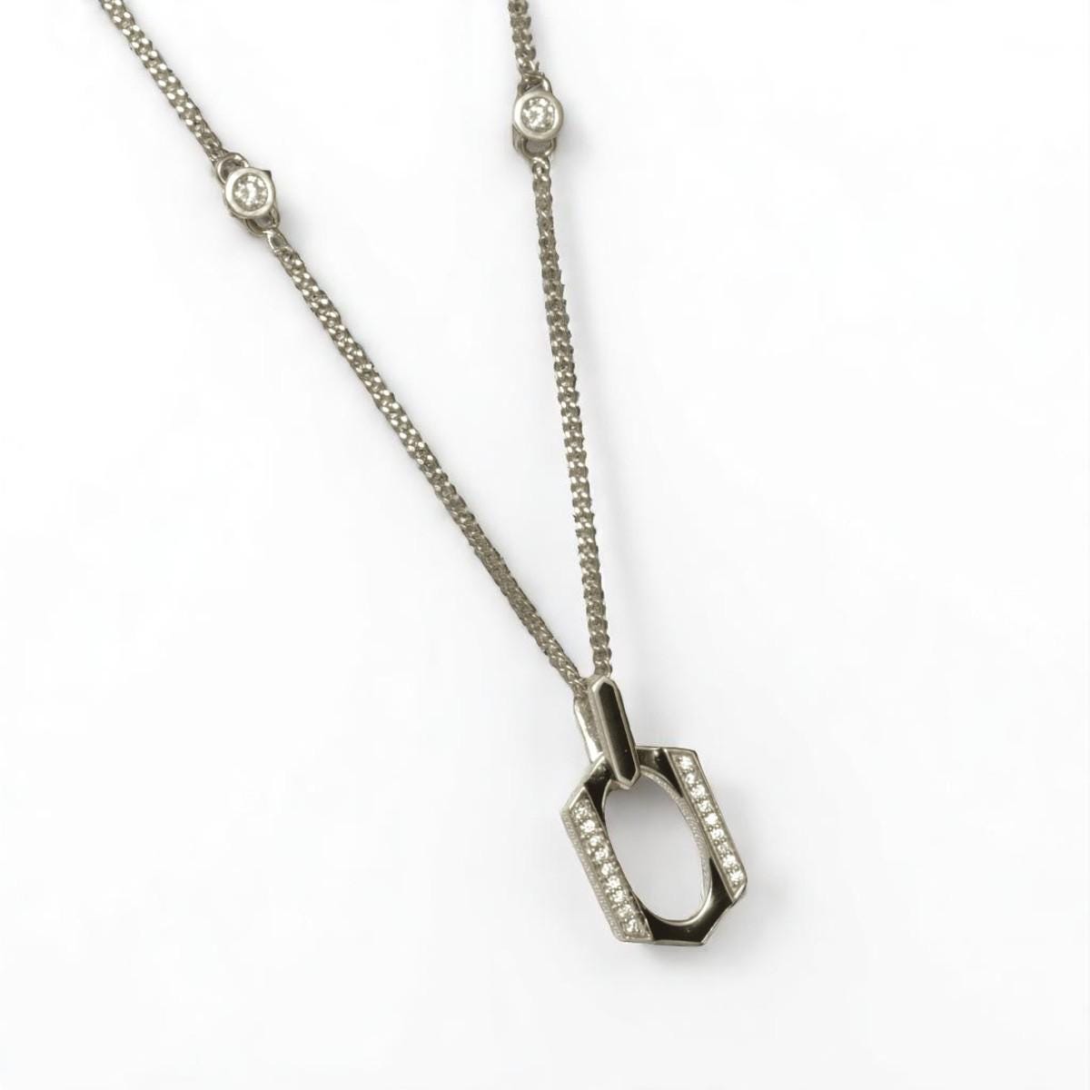 Hexagonal Enamel Diamond Pendant Necklace