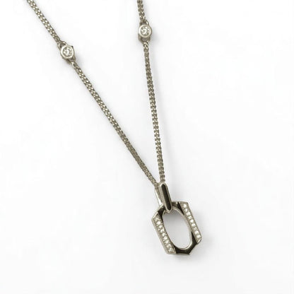 Hexagonal Enamel Diamond Pendant Necklace