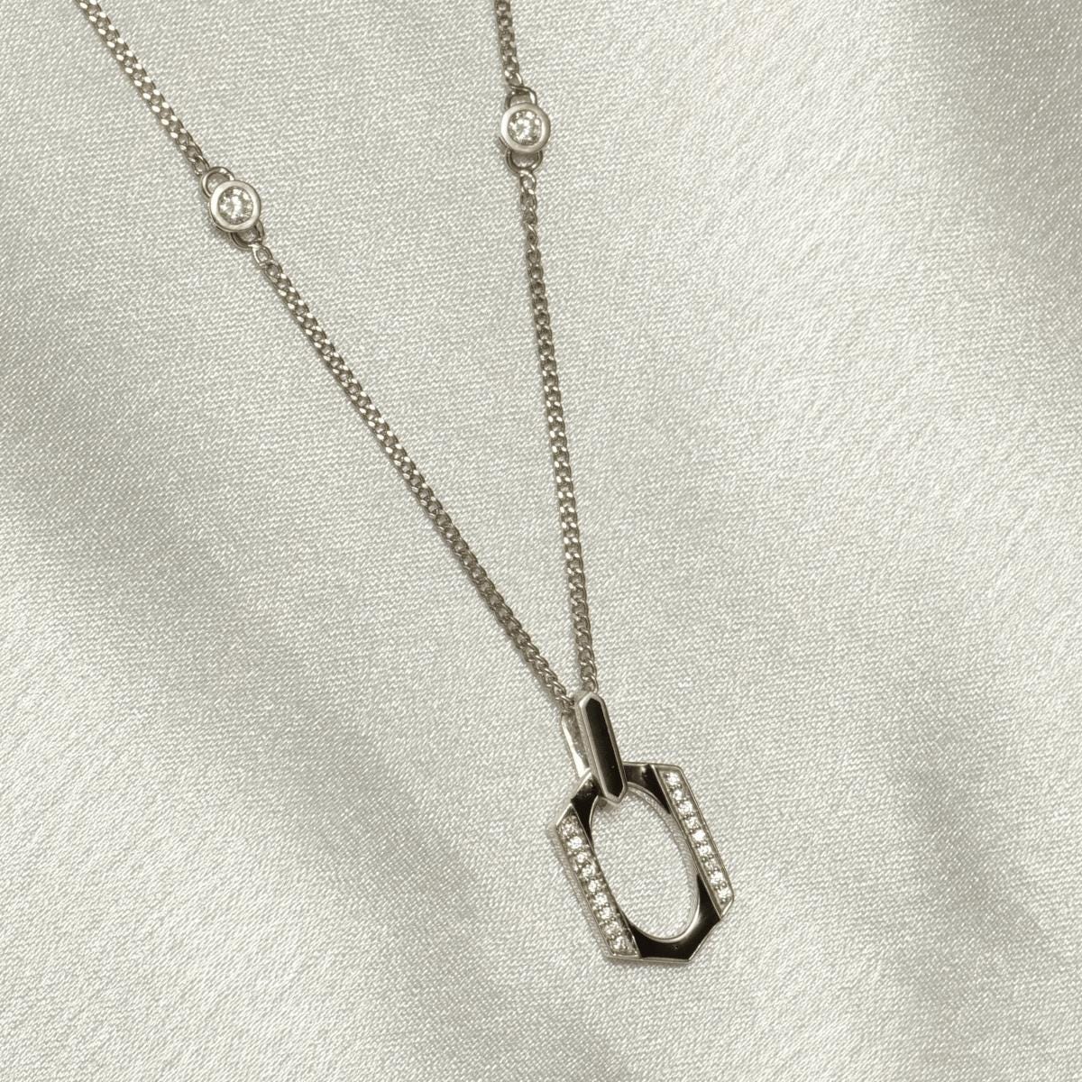 Hexagonal Enamel Diamond Pendant Necklace