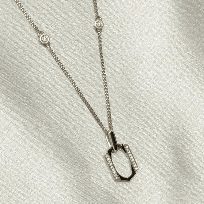 Hexagonal Enamel Diamond Pendant Necklace