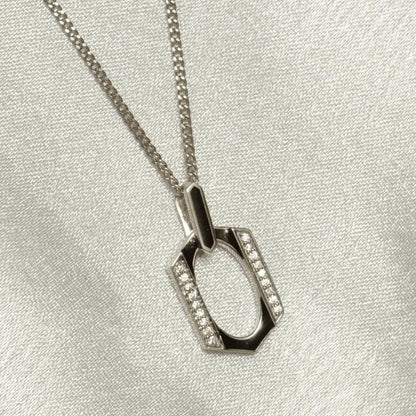 Hexagonal Enamel Diamond Pendant Necklace