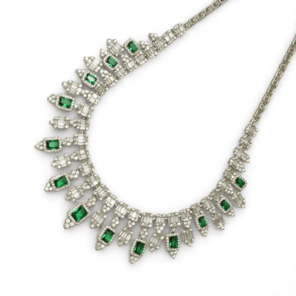 Halo Emerald Diamond Drop Necklace