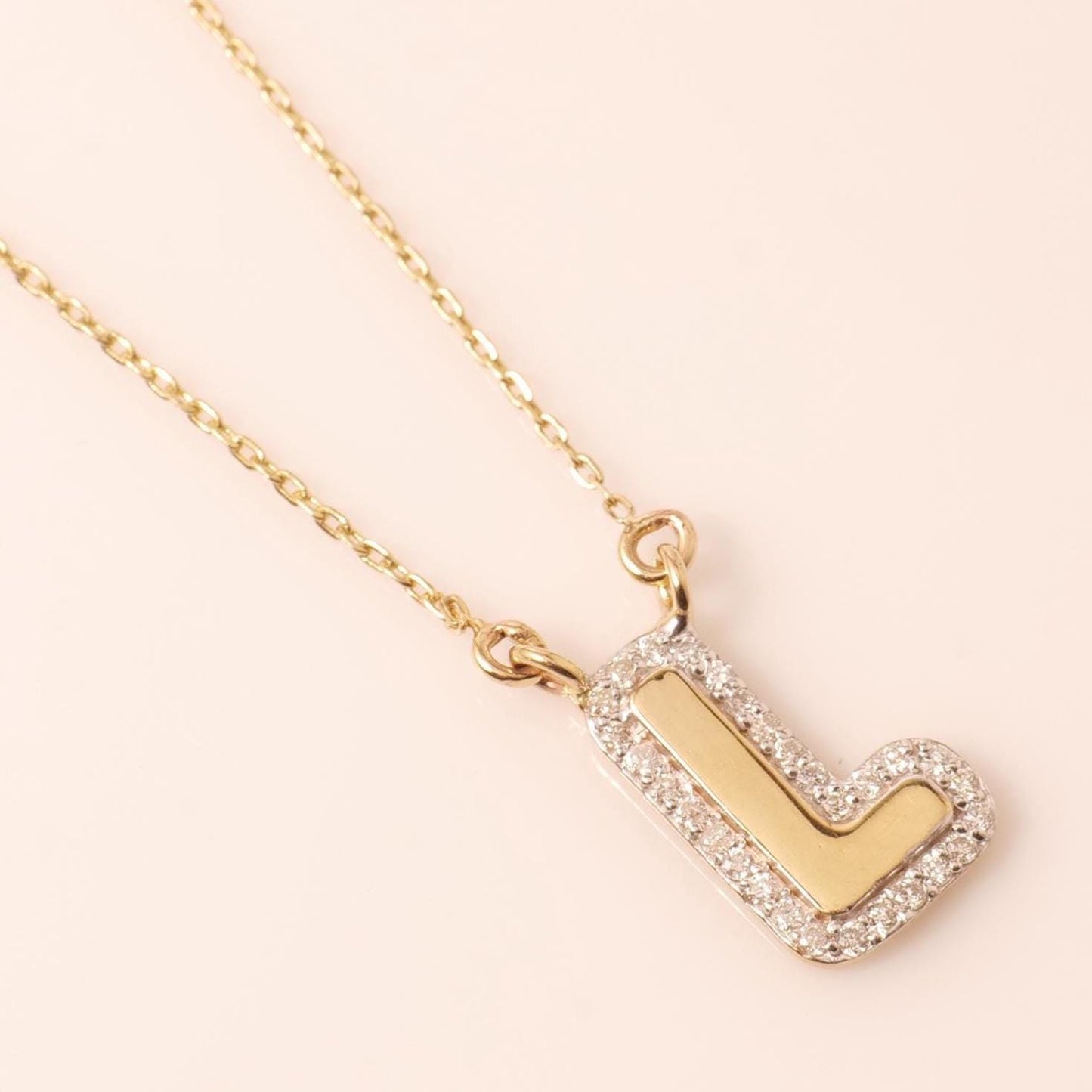 Personalized Initial Halo Diamond Necklace
