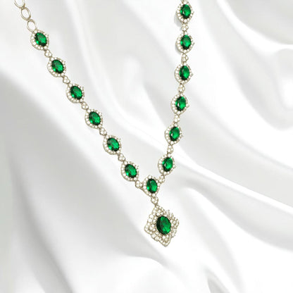Halo Oval Emerald Diamond Necklace