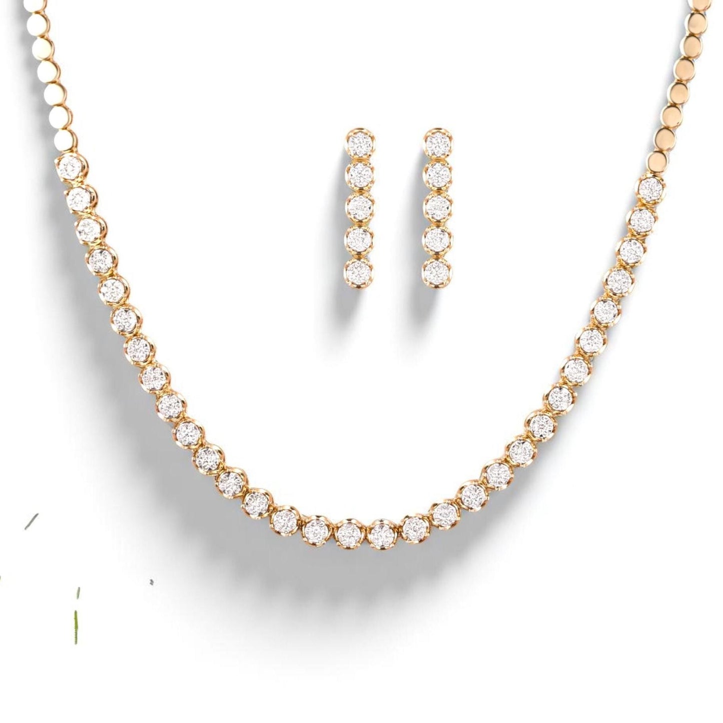 Round Diamond Tennis Necklace Earring Set