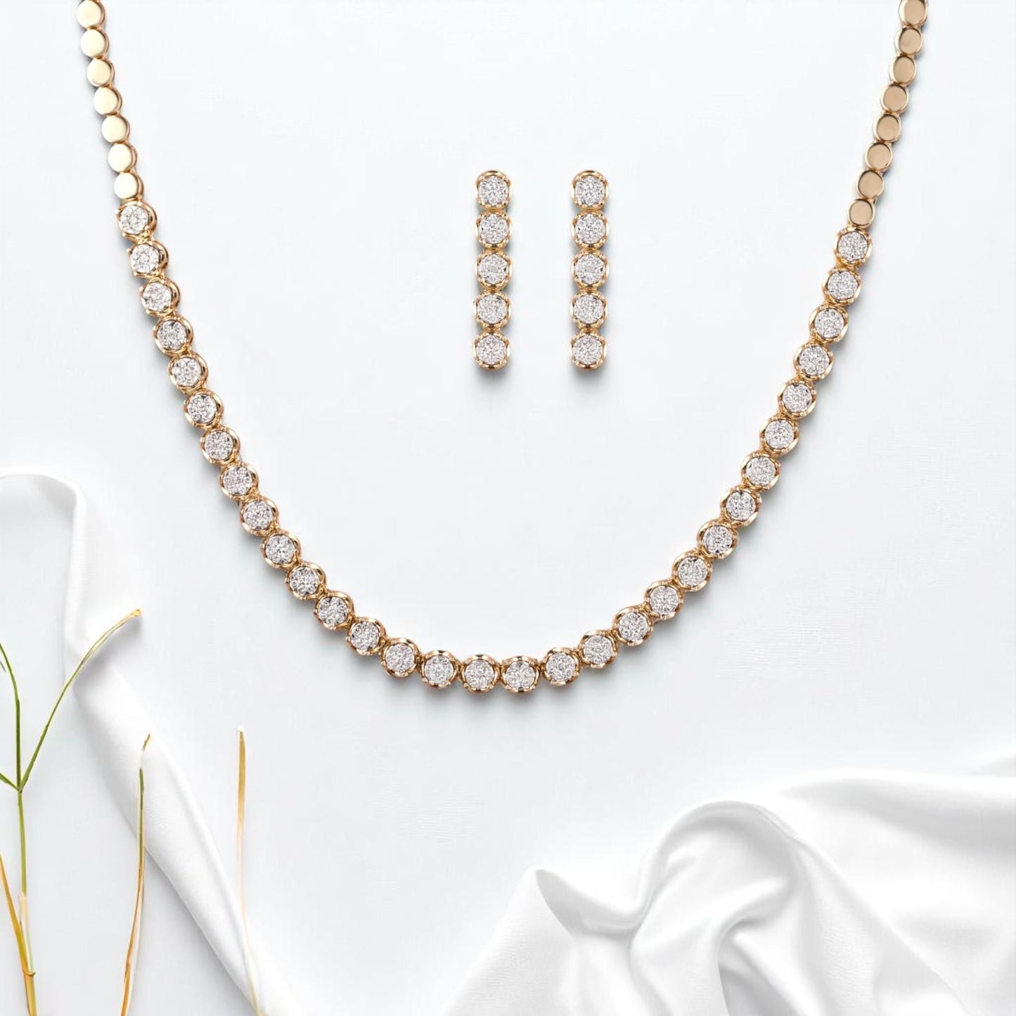 Round Diamond Tennis Necklace Earring Set