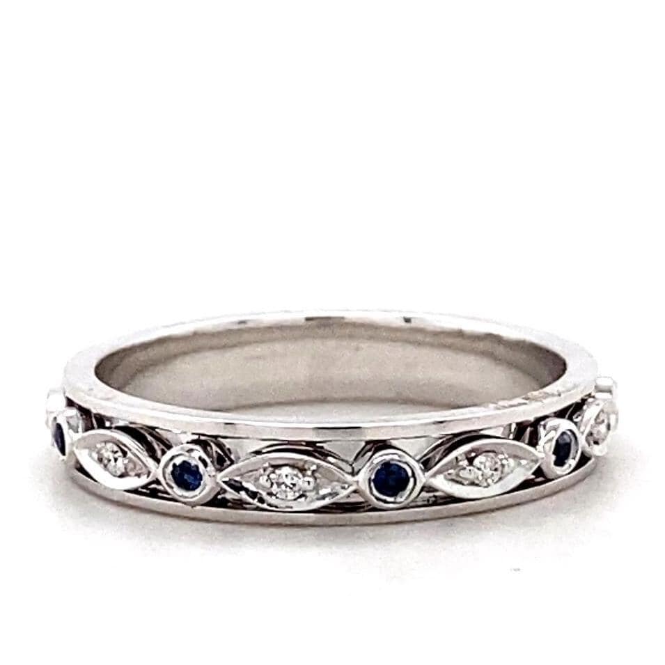 Natural Blue Sapphires & Diamonds Eternity Band Ring