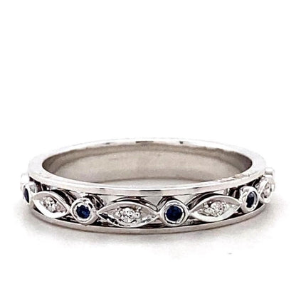 Natural Blue Sapphires & Diamonds Eternity Band Ring